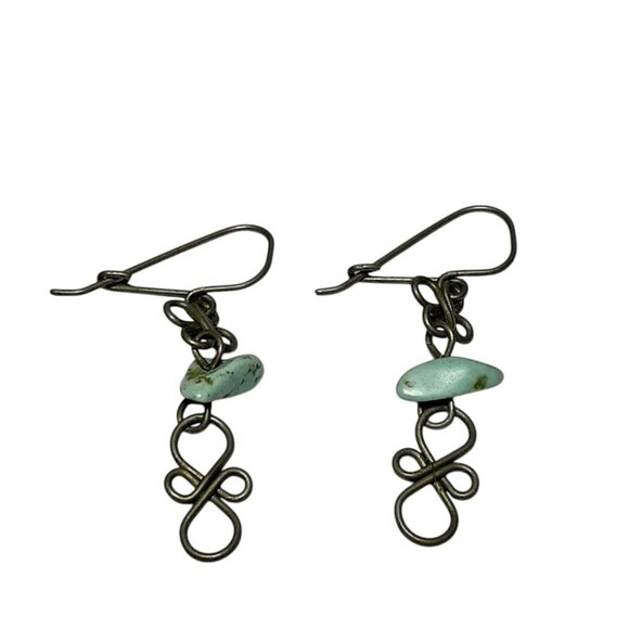 Dainty Silver Wire Earrings Pale Blue Turquoise 1.5" Dangle Drop - Picture 9 of 12